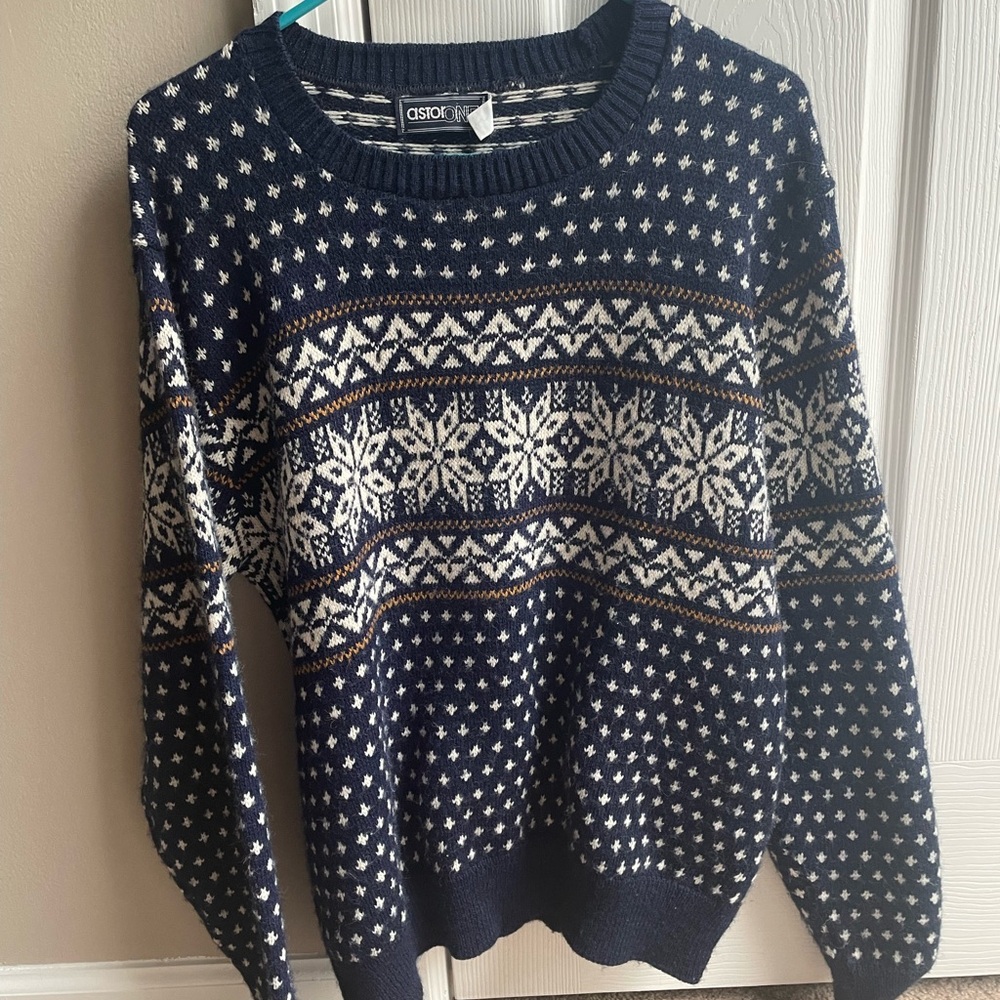 Vintage Astor One Navy White Nordic Patterned Sweater